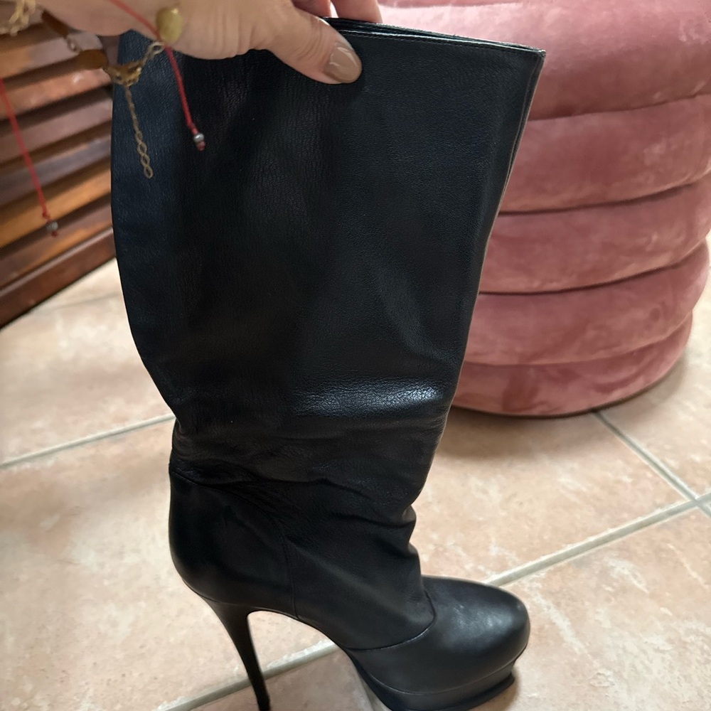 Ysl Elegant Black Leather Women's Boots Size 40